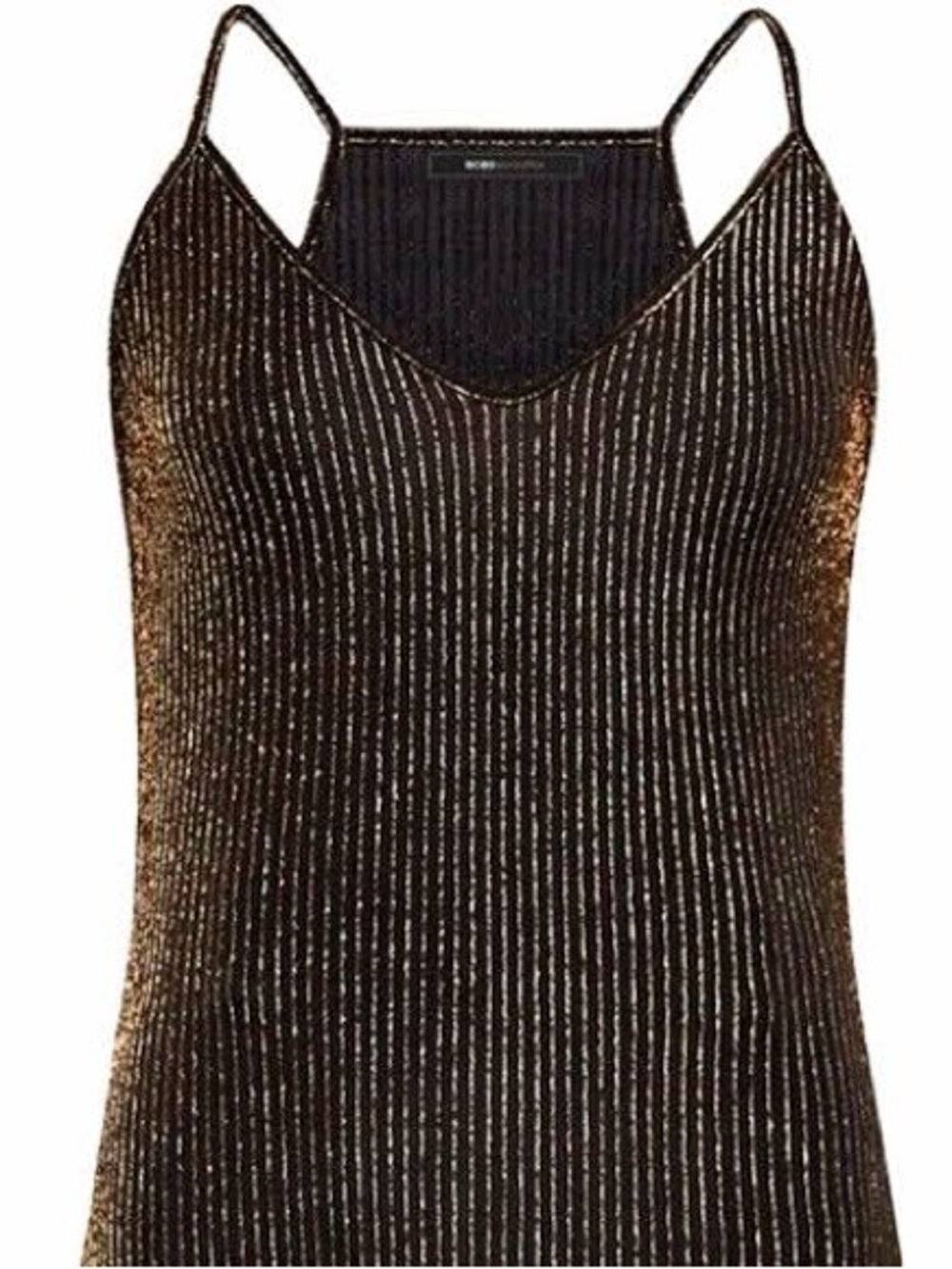 NWT BCBG Maxazria Metallic Ribbed Spaghetti Strap Tank Top - Black/Gold